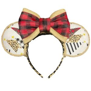 New Disney Mickey Ears Holiday Christmas Theme Animal Print